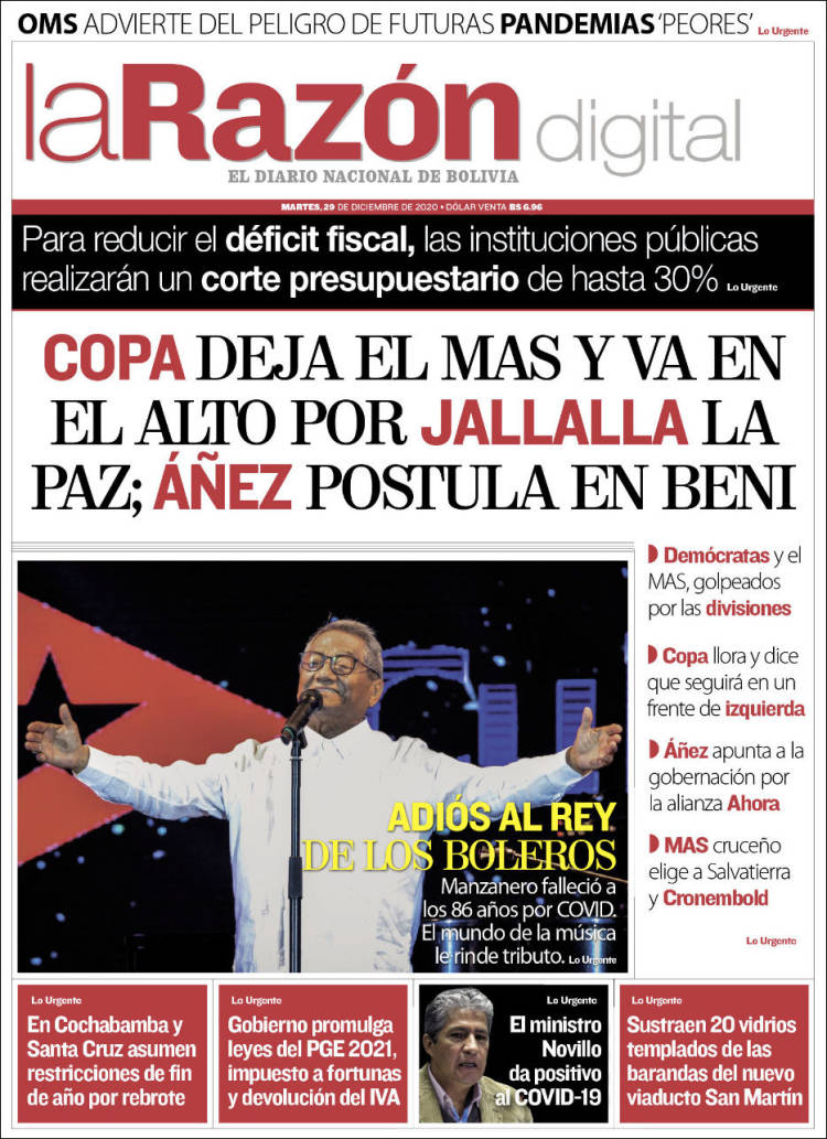 Portada de La Razón (Bolivia)