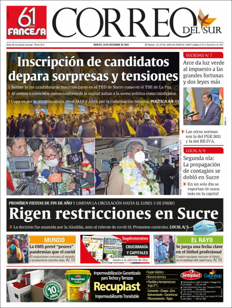 Portada de Correo Sur (Bolivia)