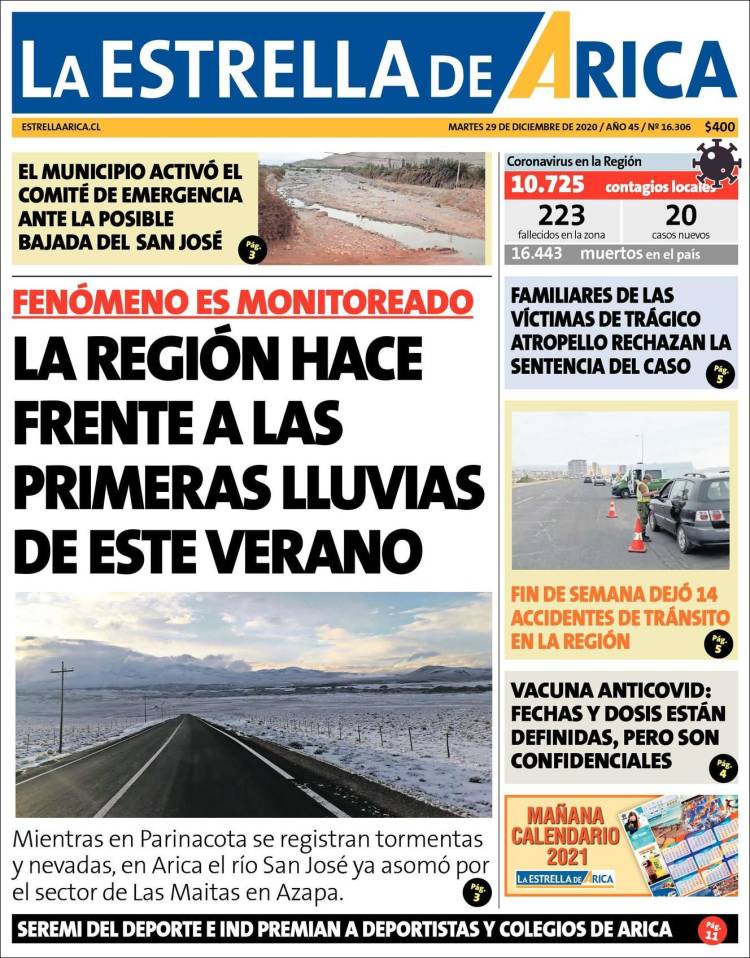 Portada de La Estrella de Arica (Chile)