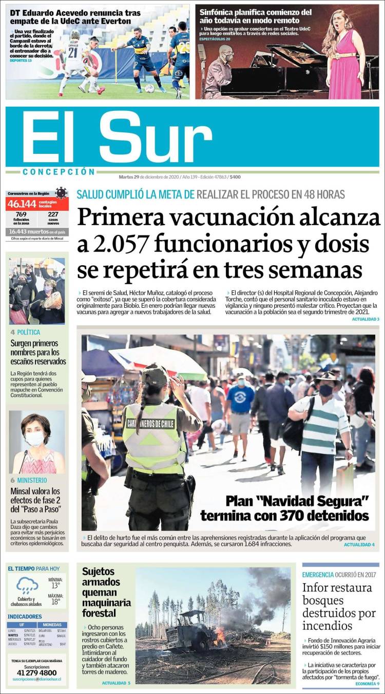 Portada de El Sur (Chile)