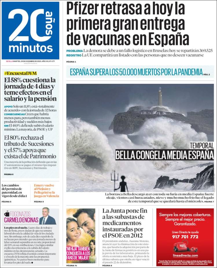 Portada de 20 Minutos - Sevilla (España)