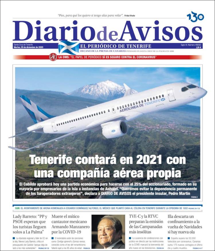 Portada de Diarios de Avisos (España)