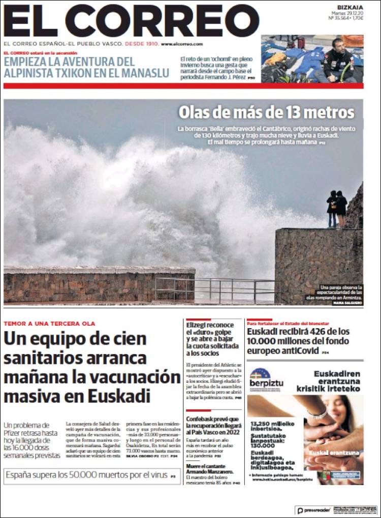 Portada de El Correo (España)