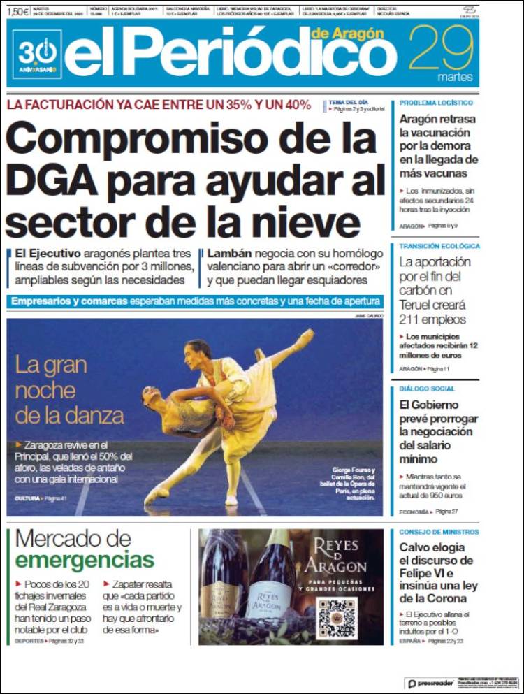 Portada de El Periódico de Aragón (España)