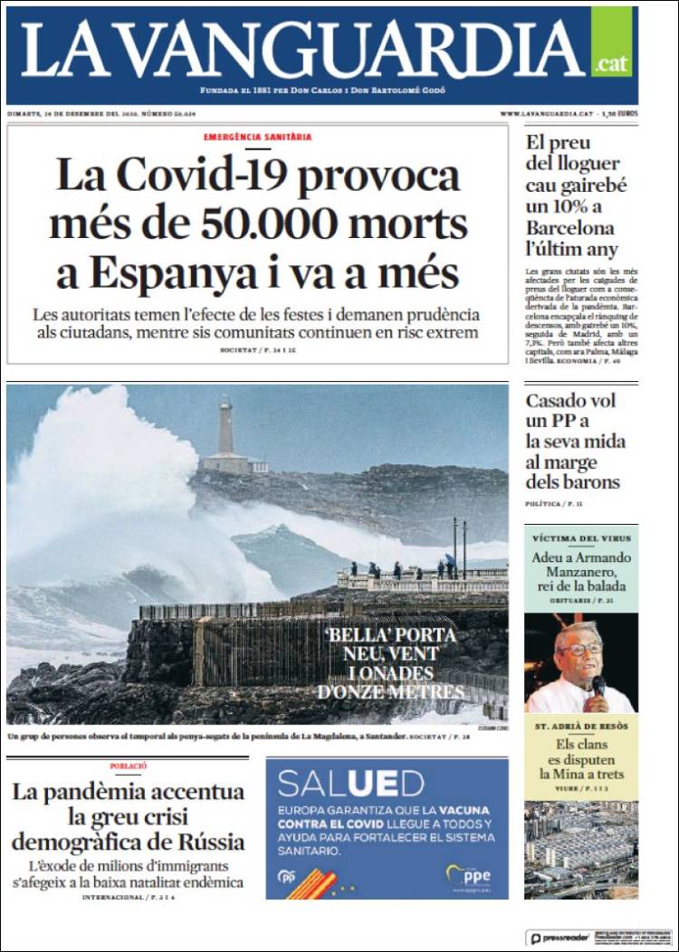 Portada de La Vanguardia (España)