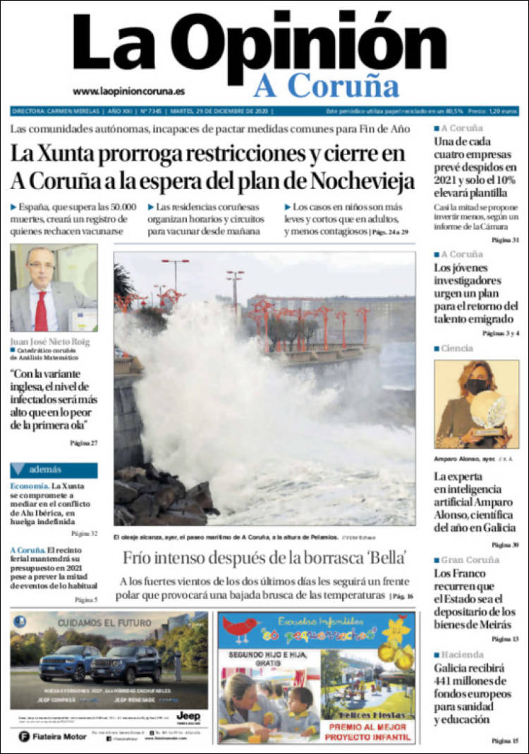 Portada de La Opinión de A Coruña (España)