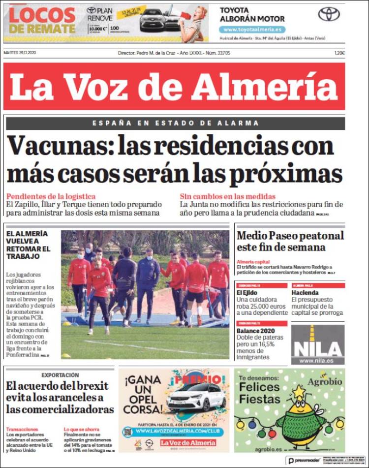 Portada de La Voz de Almería (España)