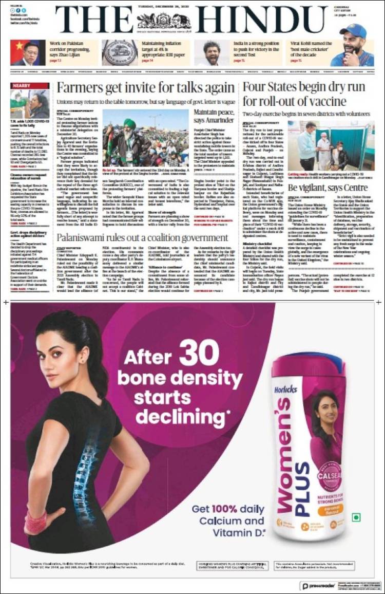 Portada de The Hindu (India)