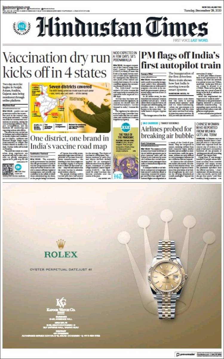 Portada de Hindustan Times (India)