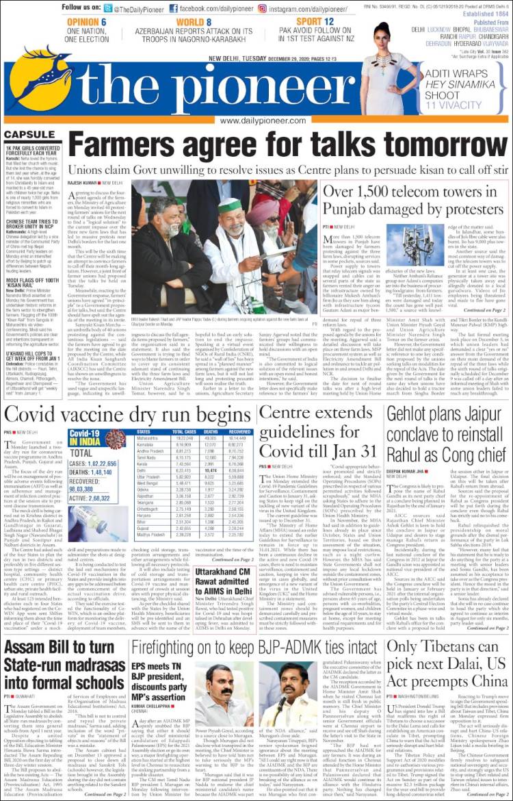 Portada de The Pioneer (India)