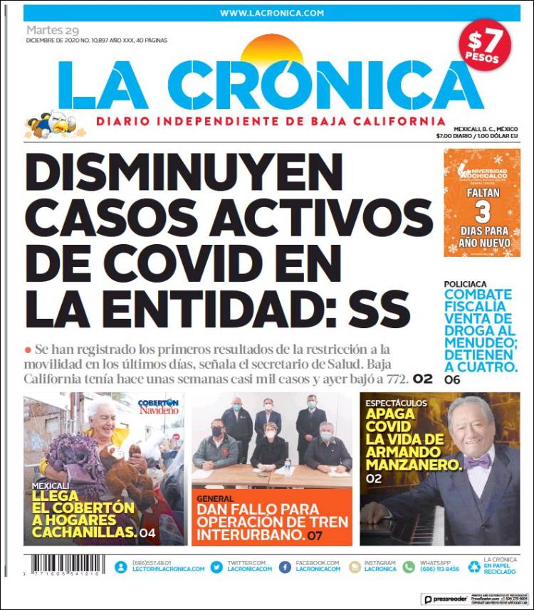 Portada de La Crónica de Baja California (México)