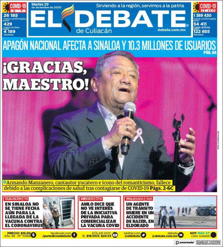 Portada de El Debate de Culiacán (México)