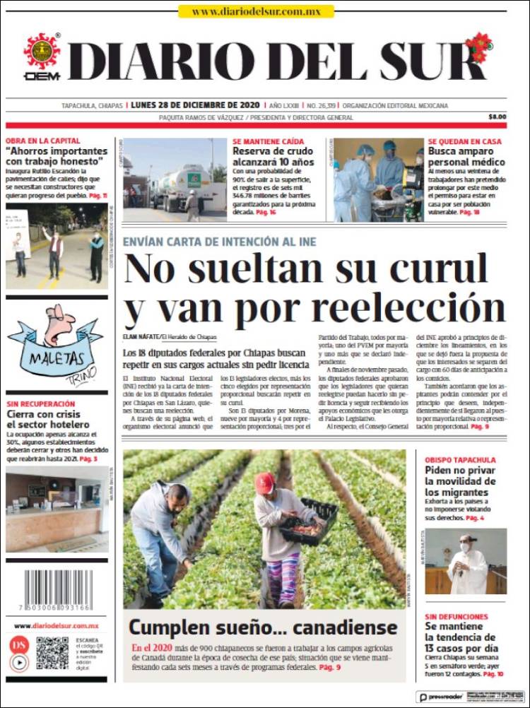 Portada de El Diario del Sur (México)