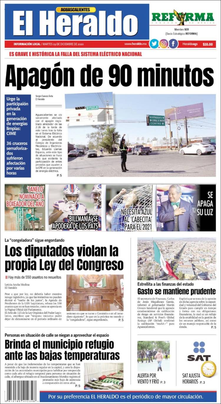 Portada de El Heraldo de Aguascalientes (México)