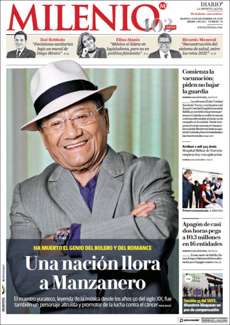 Portada de Milenio - Laguna (México)