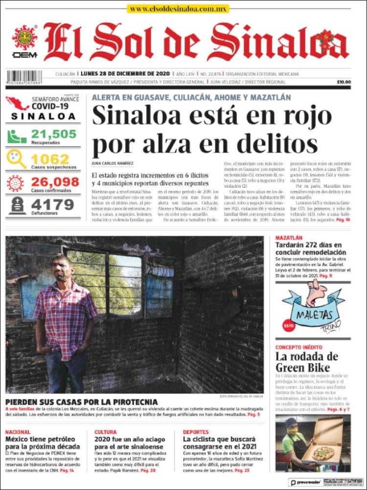 Portada de El Sol de Sinaloa (México)