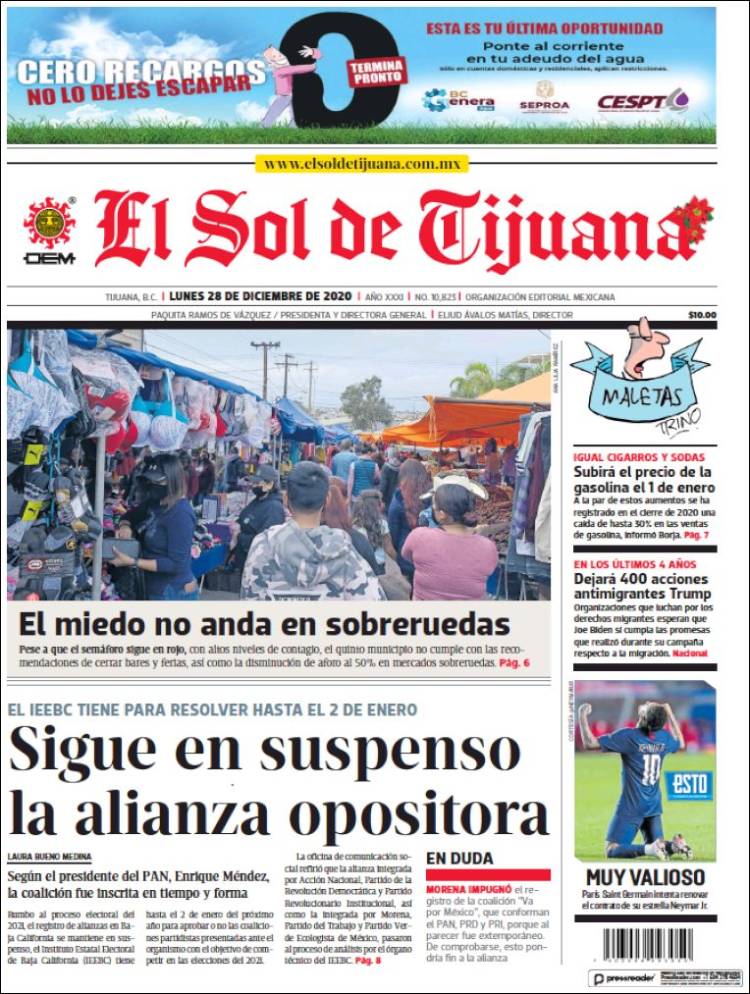 Portada de El Sol de Tijuana (México)