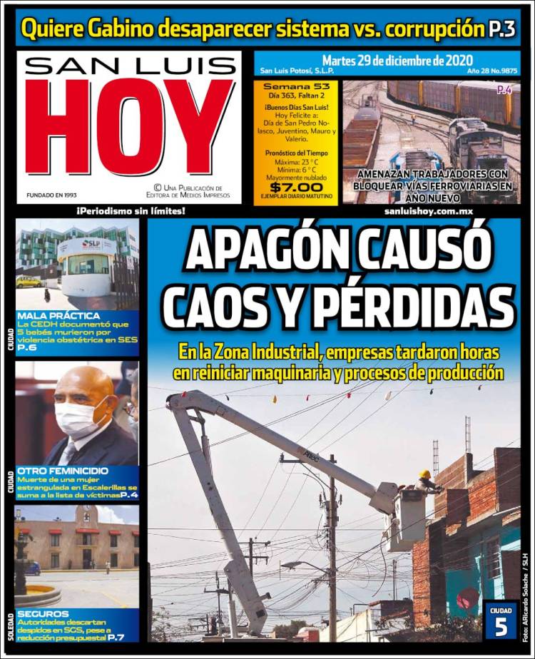 Portada de San Luis Hoy (México)