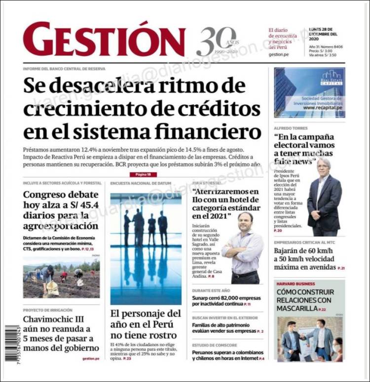 Portada de Diario Gestión (Perú)