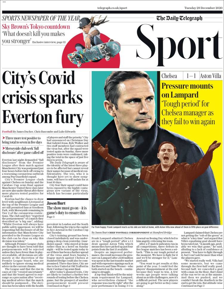 Portada de Telegraph Sport (Reino Unido)