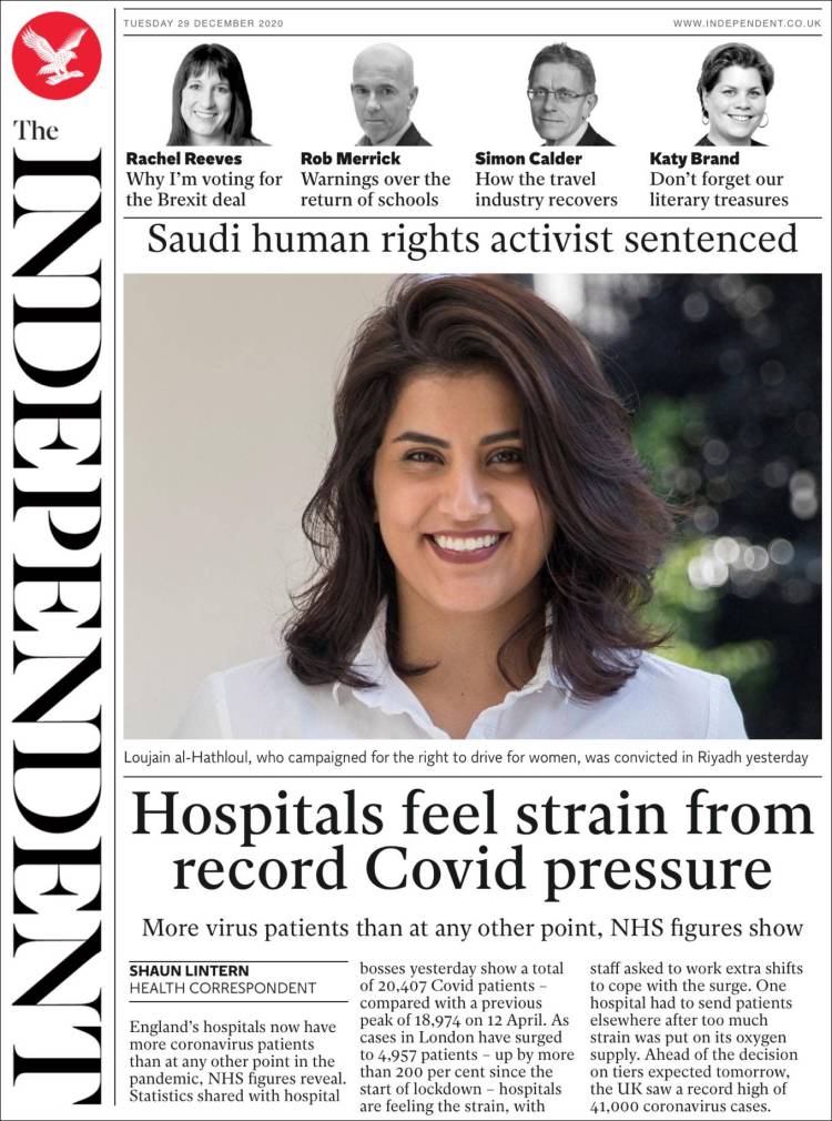 Portada de The Independent (Reino Unido)