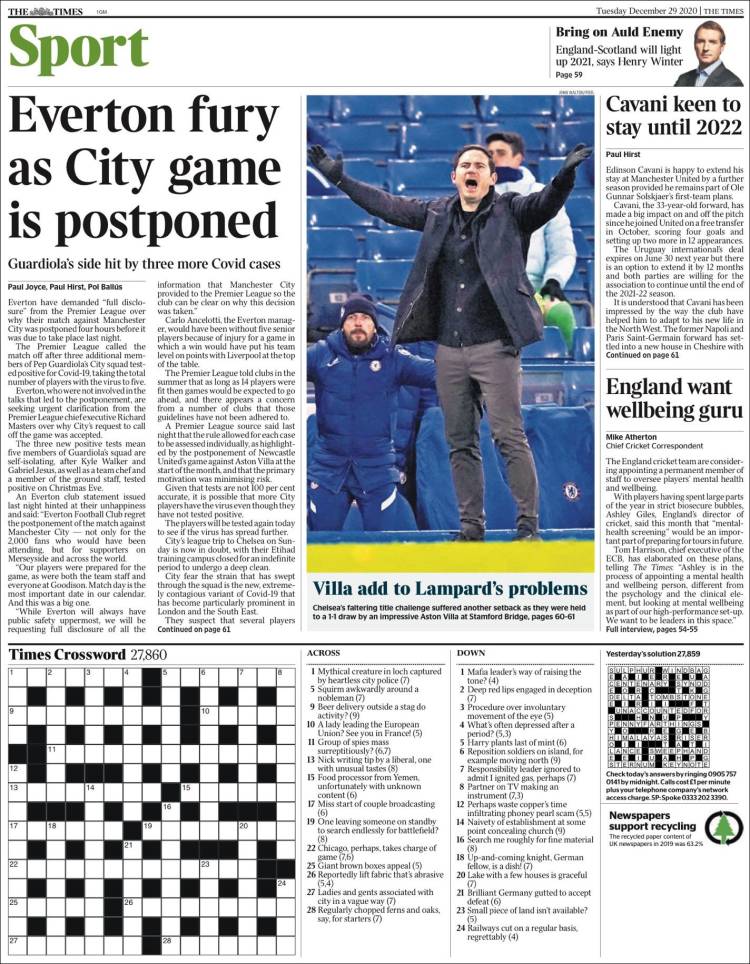 Portada de The Times Sport (Reino Unido)