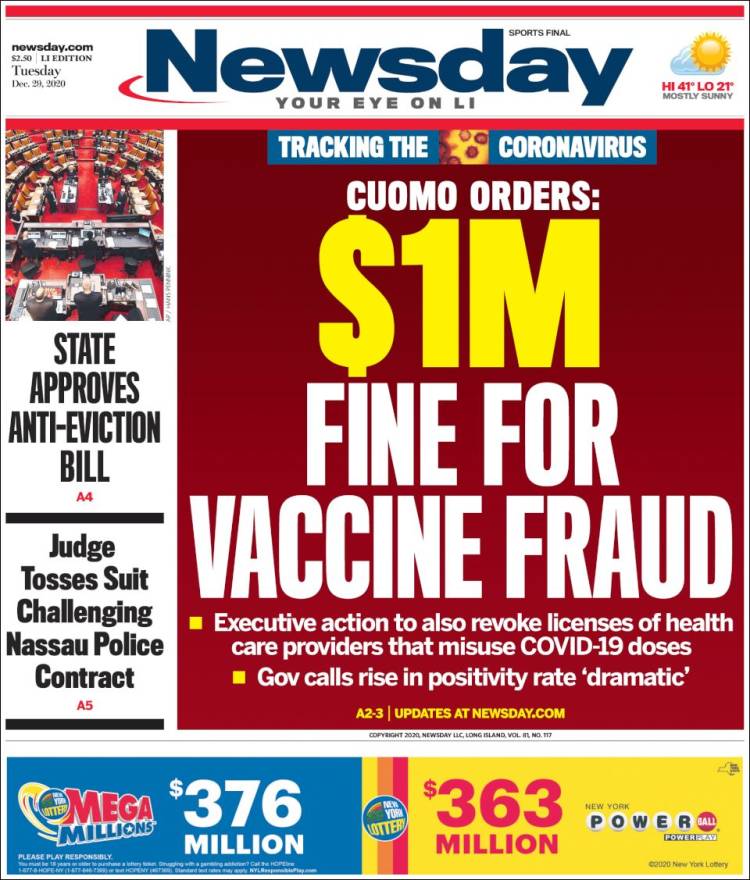 Portada de Newsday (USA)