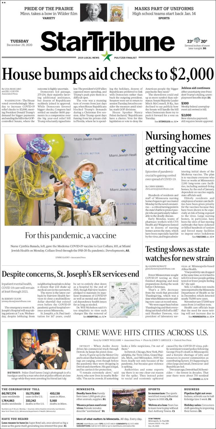 Portada de Star Tribune (USA)