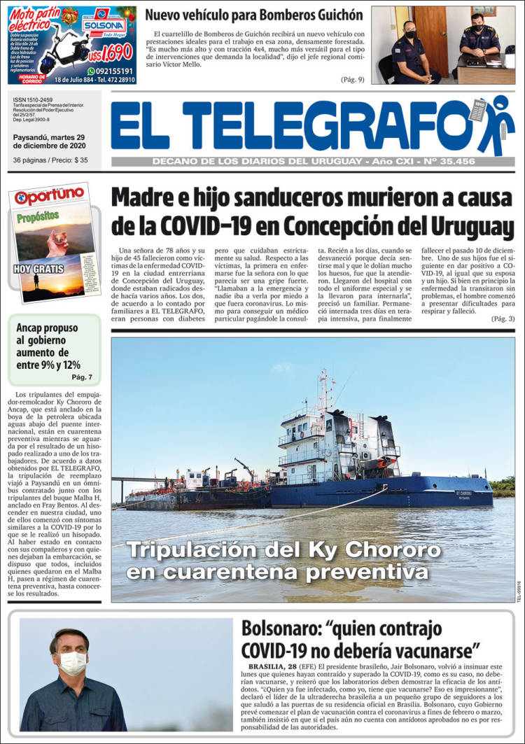 Portada de El Telégrafo (Uruguay)