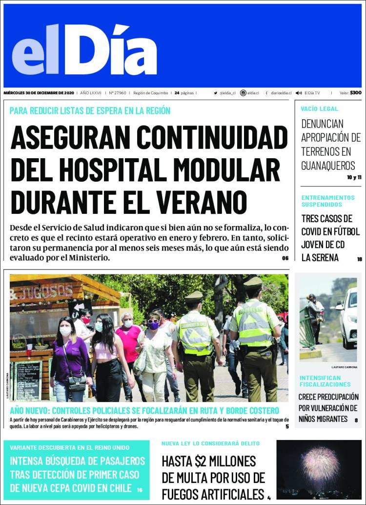 Portada de El Día (Chile)