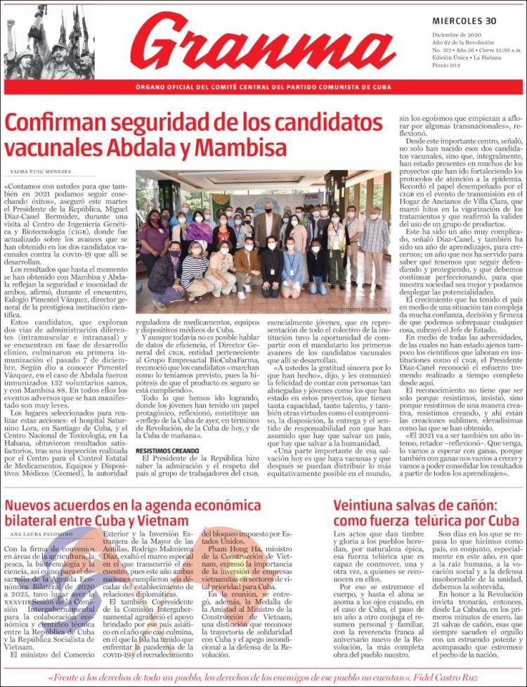 Portada de Granma (Cuba)