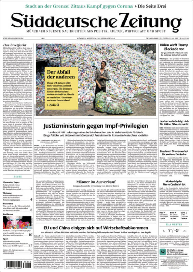 Portada de Sueddeutsche (Alemania)