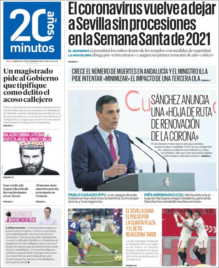 Portada de 20 Minutos - Sevilla (España)