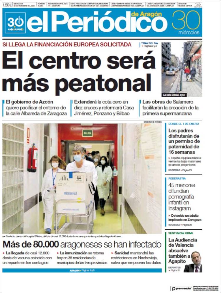 Portada de El Periódico de Aragón (Spain)