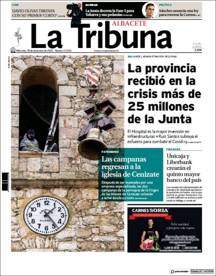 Portada de La Tribuna de Albacete (España)