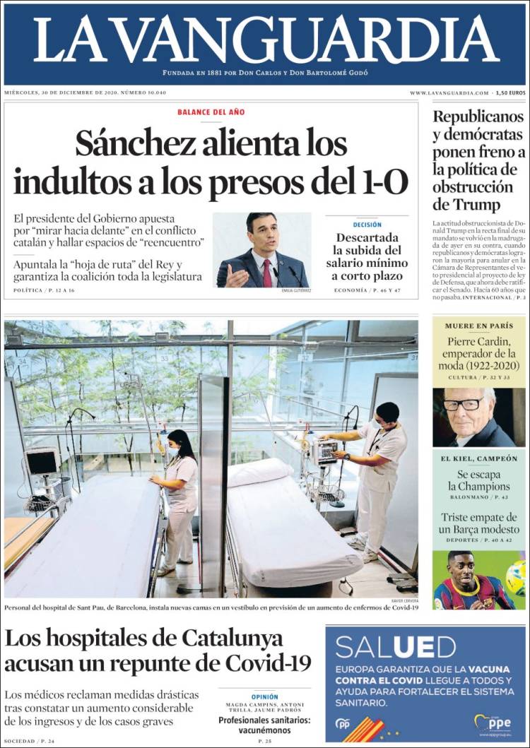 Portada de La Vanguardia (España)