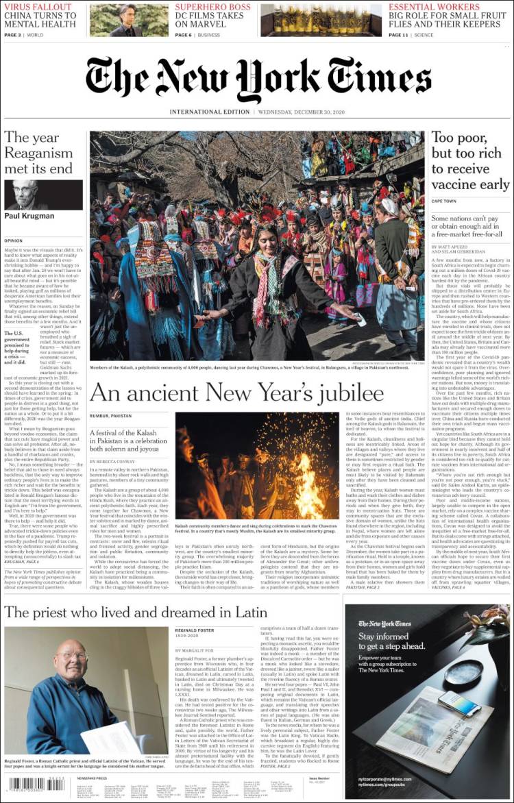 Portada de International New York Times (Europa)