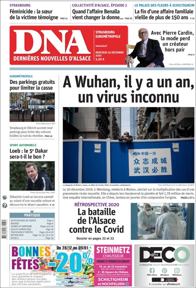 Portada de Les Dernières Nouvelles d'Alsace (Francia)