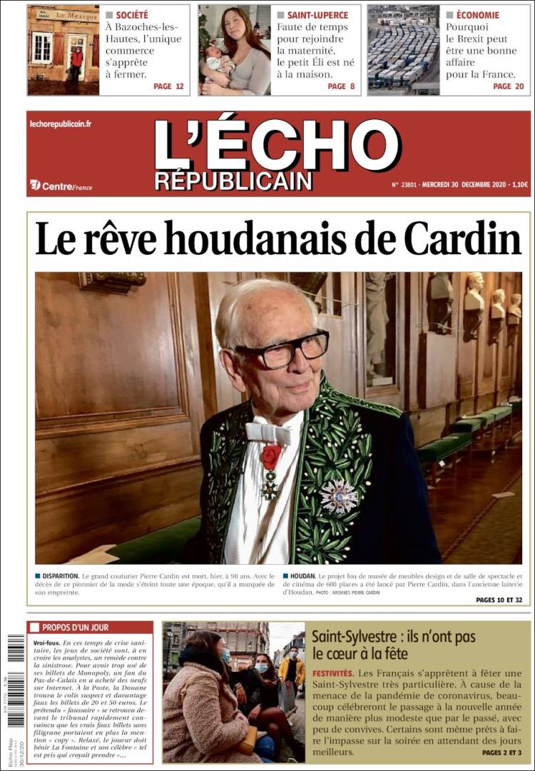 Portada de L'Echo Républicain (Francia)