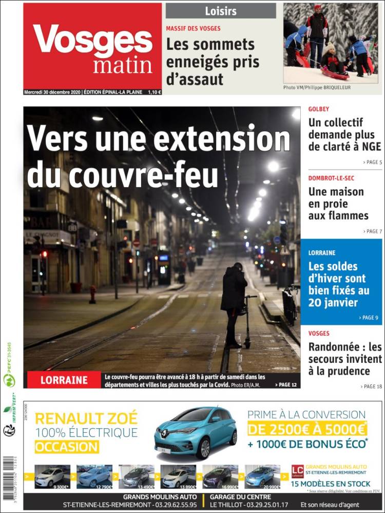 Portada de Vosges Matin (Francia)