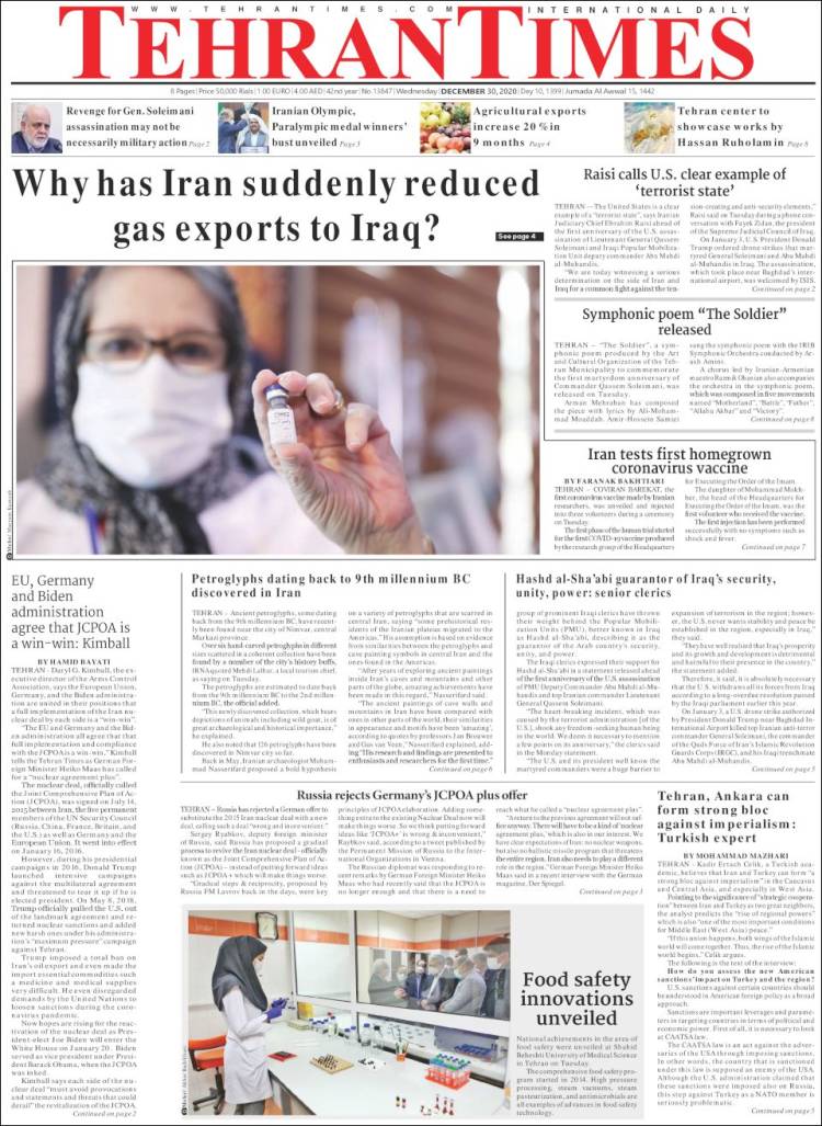 Portada de TehranTimes (Ir&aacute;n)