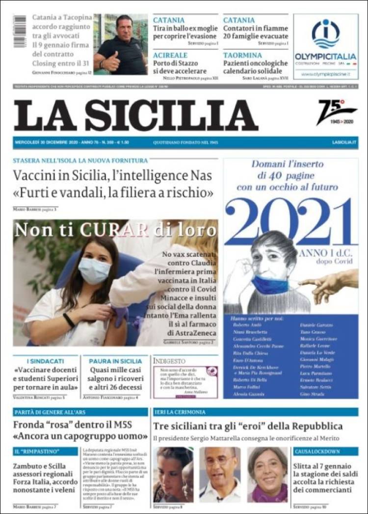 Portada de La Sicilia (Italia)