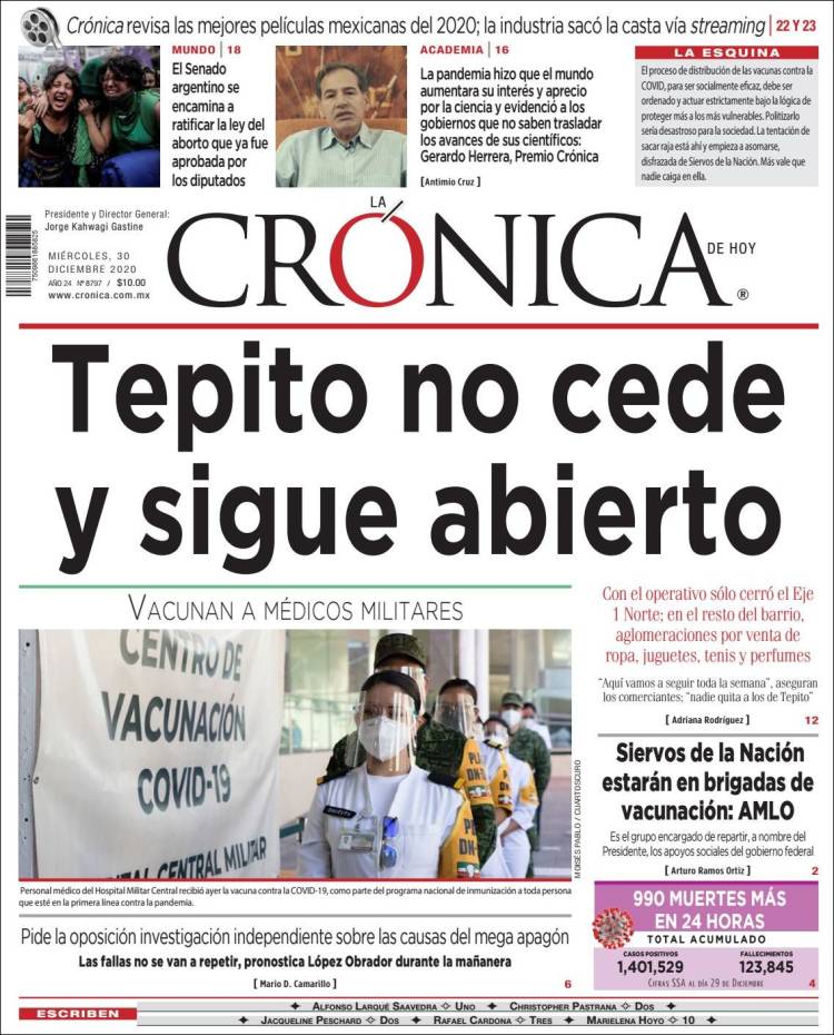 Portada de La Crónica de Hoy (México)