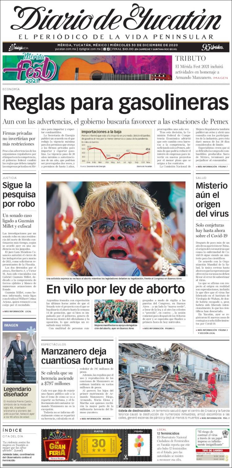 Portada de Diario de Yucatán (México)