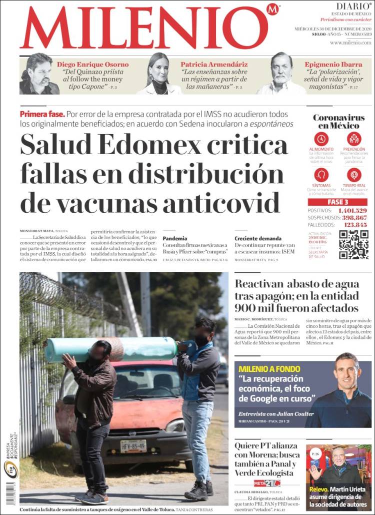 Portada de Milenio - Estado de México (México)