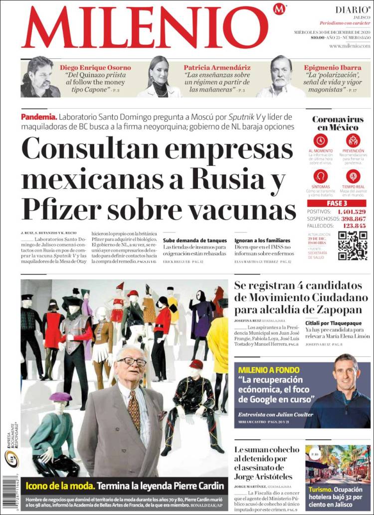 Portada de Milenio - Jalisco (México)