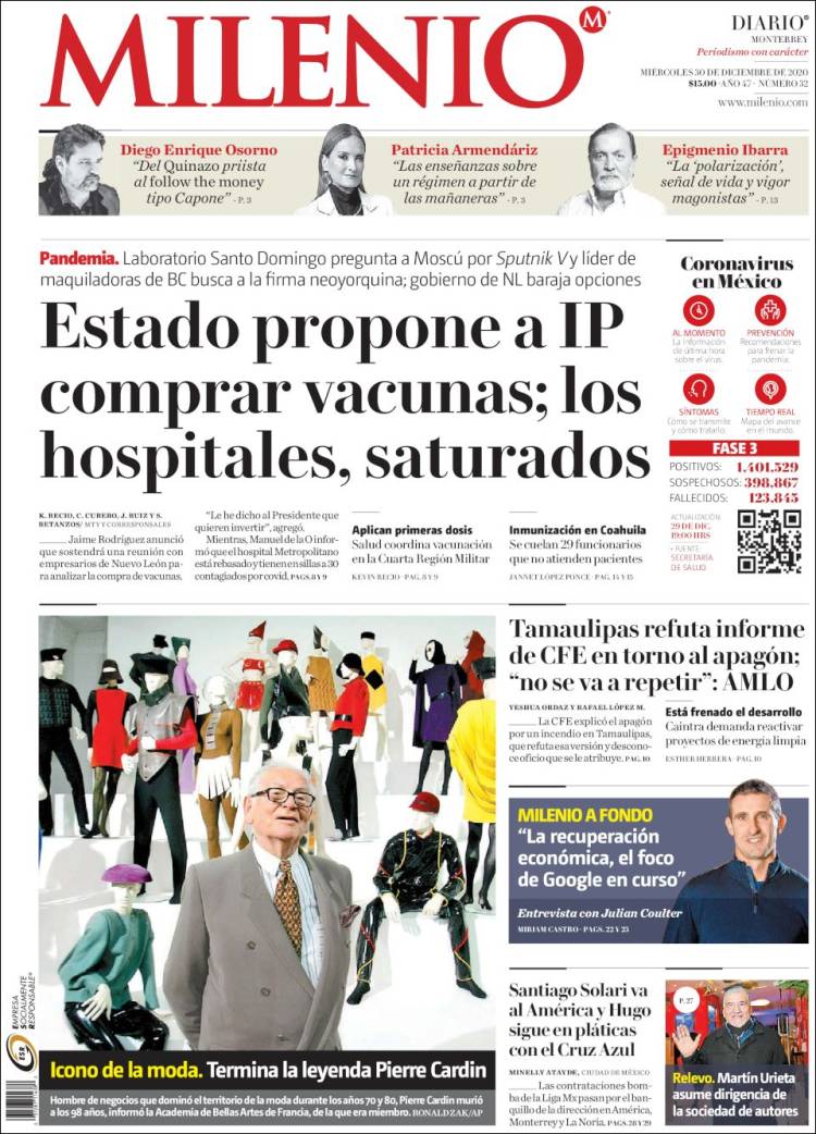 Portada de Milenio de Monterrey (México)