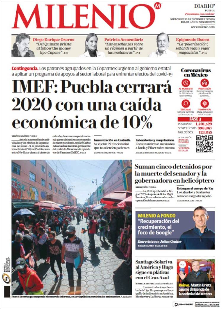 Portada de Milenio de Puebla (México)