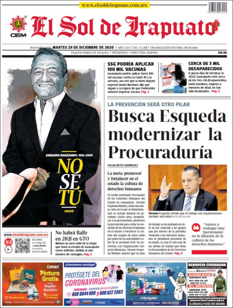 Portada de El Sol de Irapuato (México)