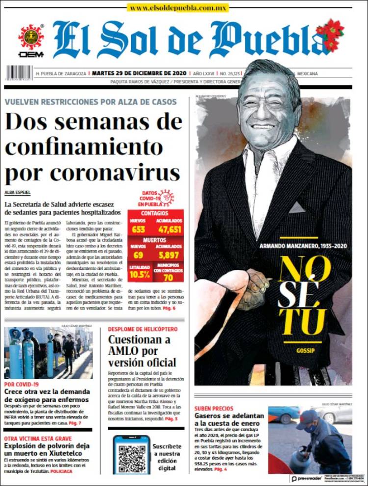 Portada de El Sol de Puebla (México)